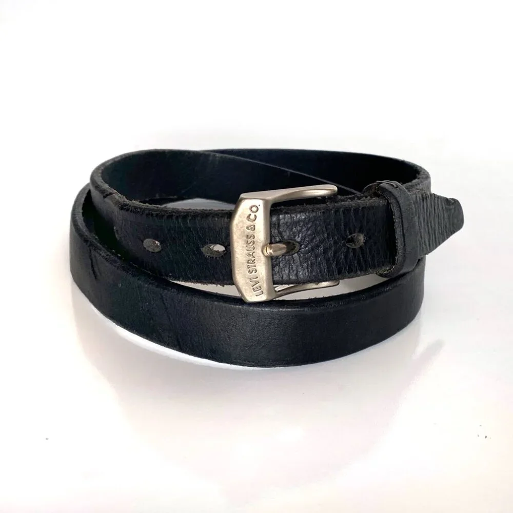 Levi’s Strauss & Co Youth Black Genuine Leather Belt XL Silver Buckle Made in US